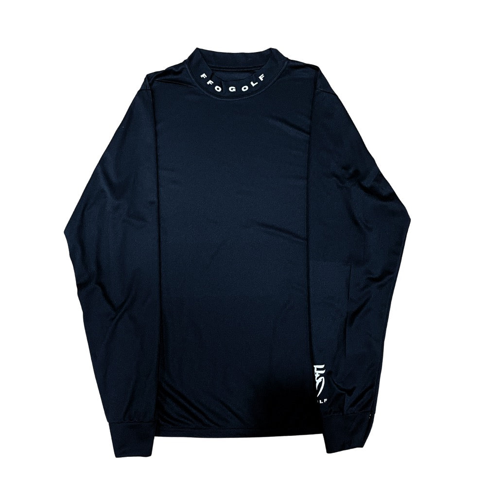 Mock Neck Long Sleeve Golf Tee - Black