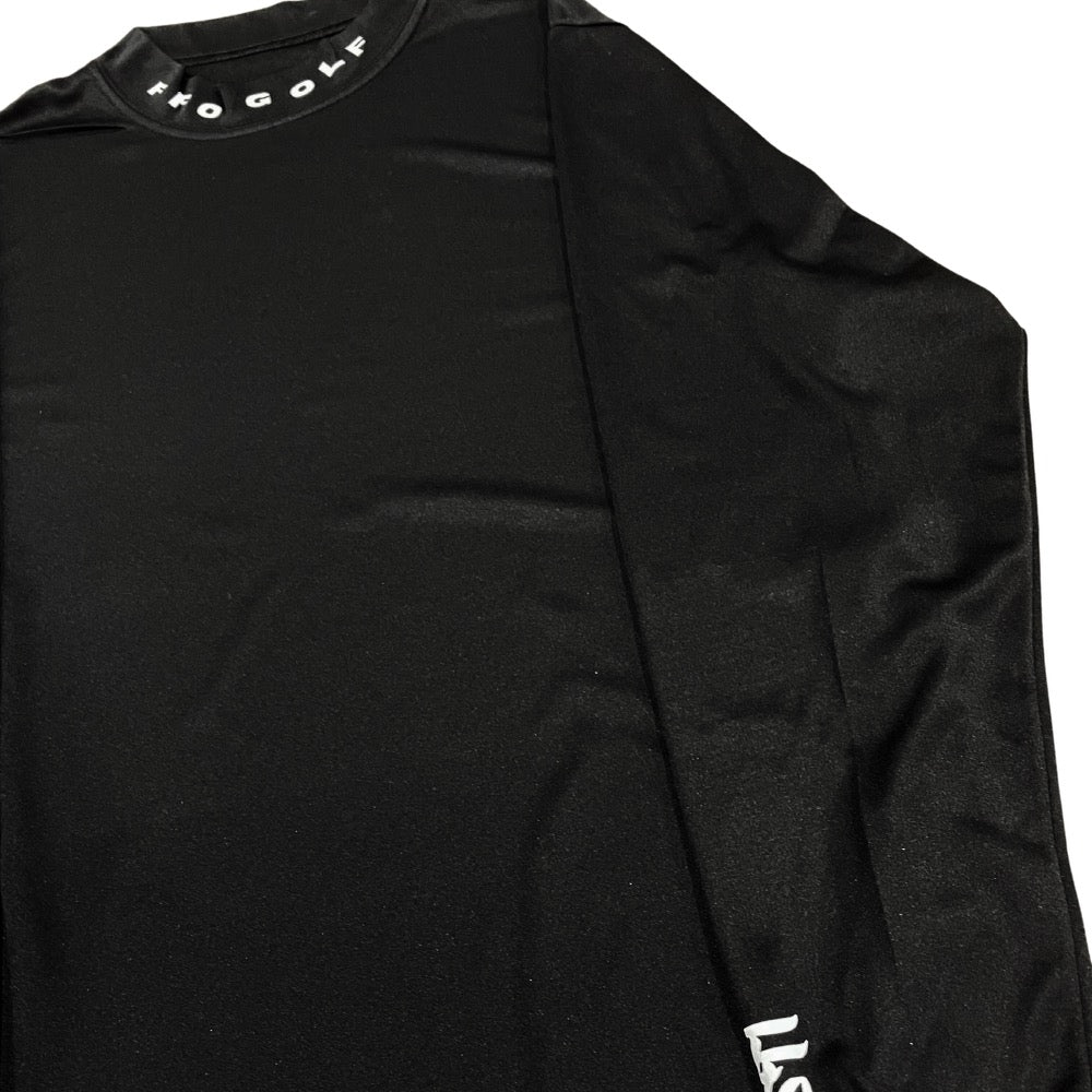 Mock Neck Long Sleeve Golf Tee - Black