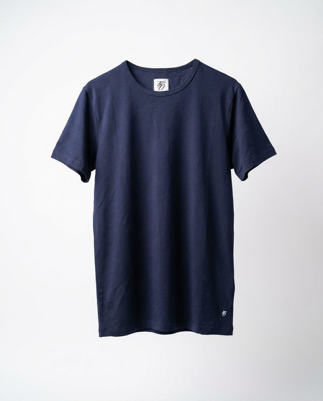 Navy blue t-shirt on a white background